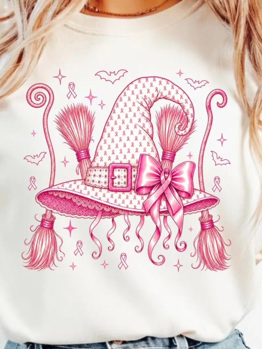 Witch Halloween Tee, Cute Witch Shirt, In October We Wear Pink Tee